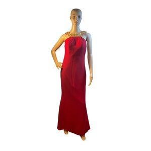Women’s  Red Maxi Beaded  Open Low  Back Long Dress Size Small